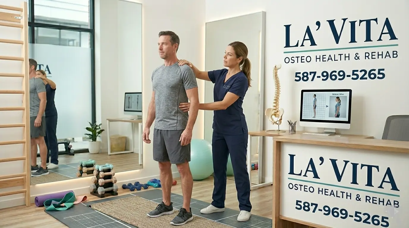 Posture correction therapy session in Calgary for chronic pain relief