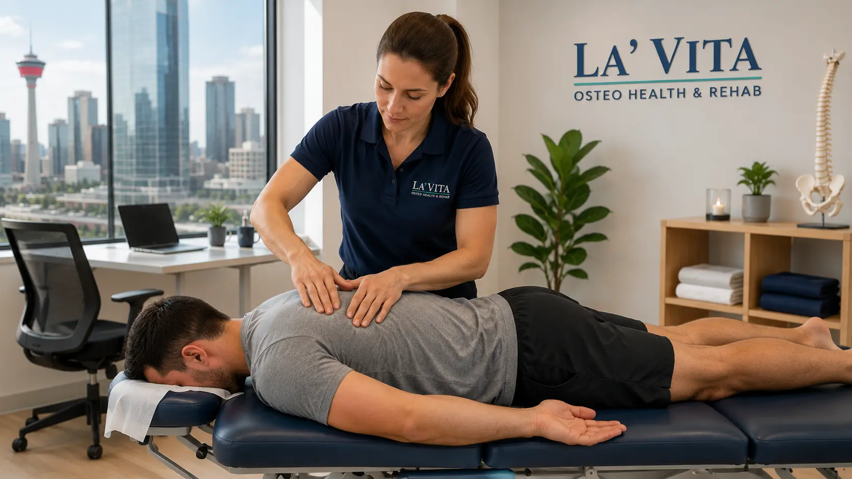 Osteopath treating bad posture in Calgary clinic