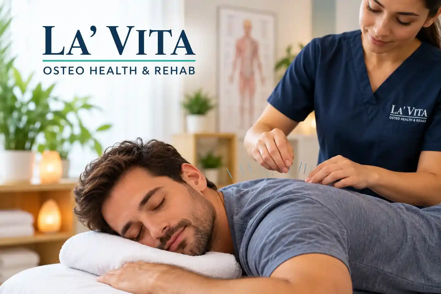 acupuncture for muscle tension treatment session at La Vita Osteo Calgary